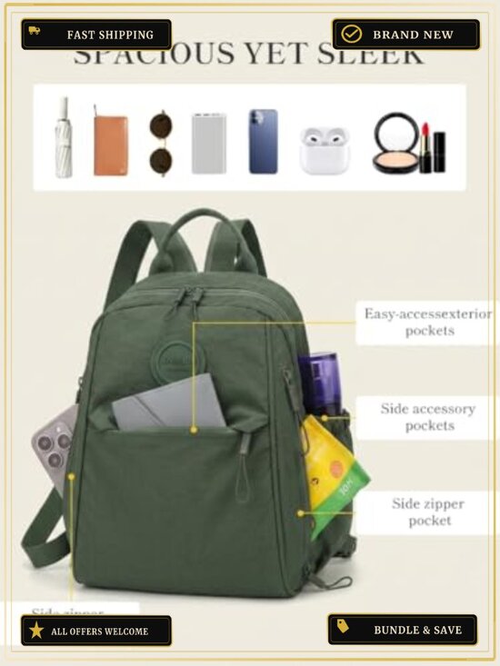 Convertible Nylon Mini Backpack for Women - Lightweight Travel Daypack with main image 5